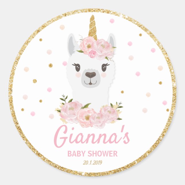 Adesivo Redondo Llama Unicorn Obrigado A Favor Do Partido Sticker  (Frente)