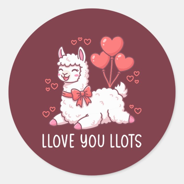 Adesivo Redondo Llove You Llots - Kawaii Llama Valentine (Frente)