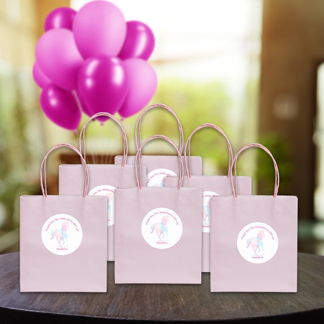 Adesivo Redondo Lo-Poly Rainbow Horse Obrigado (Criador carregado)