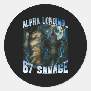 Adesivo Redondo Lobo Alpha Carregando 67 Porcento Selvagem Lobos E