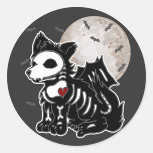 Adesivo Redondo Lobo Anime Emo Gótico Esqueleto Halloween Cachorro