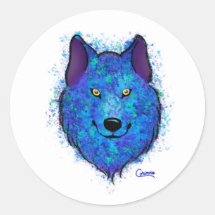 Adesivo Redondo Lobo Azul - Autocolantes