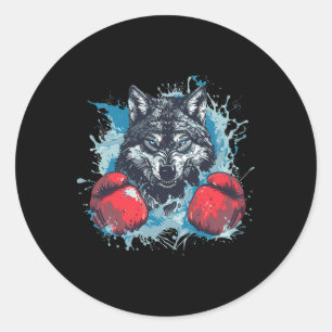 Adesivo Redondo Lobo Boxeador Com Luvas de Boxe Kickboxing Boxe Di