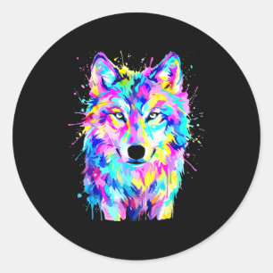 Adesivo Redondo Lobo colorido arte splash vida selvagem animal