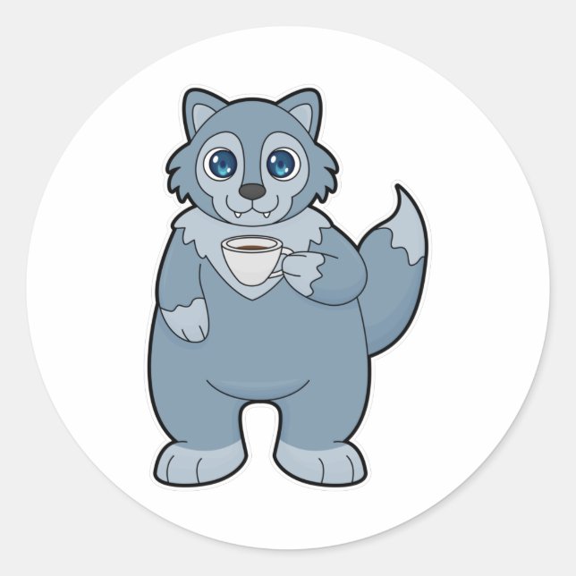 Adesivo Redondo Lobo com Taça de Café (Frente)