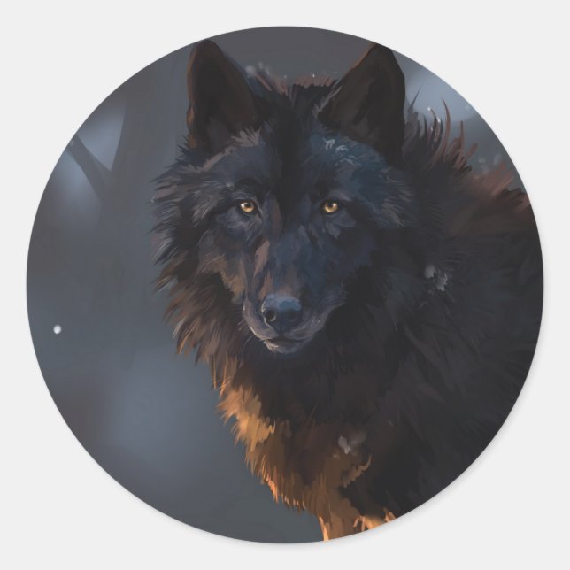 Adesivo Redondo lobo negro (Frente)