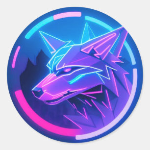 Adesivo Redondo Lobo Neon Geométrico Futurista Cyber Noturna Brilh