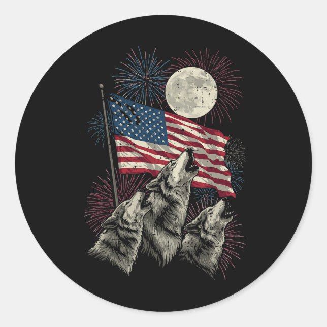 Adesivo Redondo Lobos Lua 4 De Julho Meme Engraçado Bandeira Dos E (Frente)