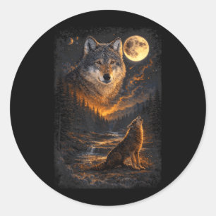 Adesivo Redondo Lobos Uivando Lua Floresta Natureza Amantes da Vid