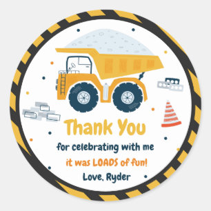 Adesivo Redondo Local de Construção Dump Truck Digger Birthday F