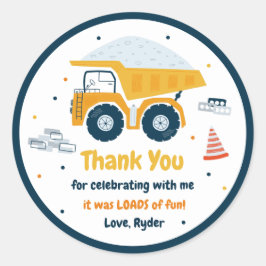Adesivo Redondo Local de Construção Dump Truck Digger Birthday Fav