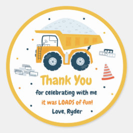 Adesivo Redondo Local de Construção Dump Truck Digger Birthday Fav