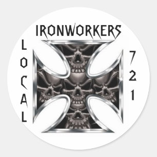 Adesivo Redondo Local de IronCross do crânio dos Ironworkers, 721