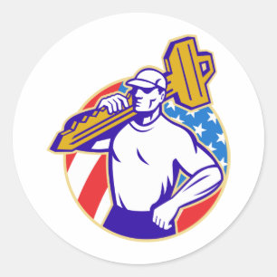 Adesivo Redondo Locksmith com chave de retenção com bandeira ameri