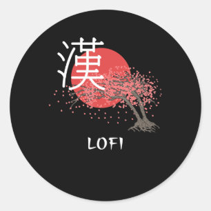 Adesivo Redondo Lofi Japonês Hip Hop Kanji Cherry Blossom Lofi