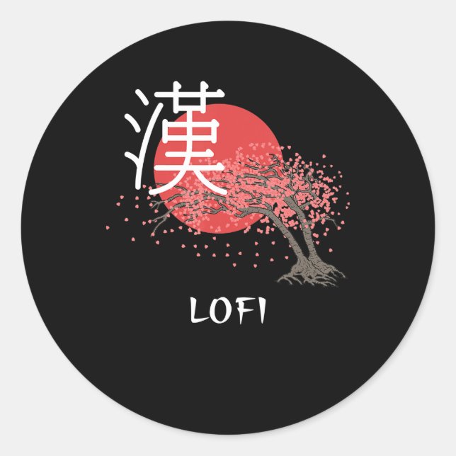 Adesivo Redondo Lofi Japonês Hop Kanji Cherry Blossom Lofi (Frente)