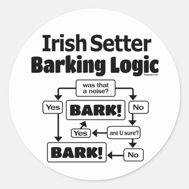 Adesivo Redondo Lógica de Barking do Setter Irlandês (Frente)