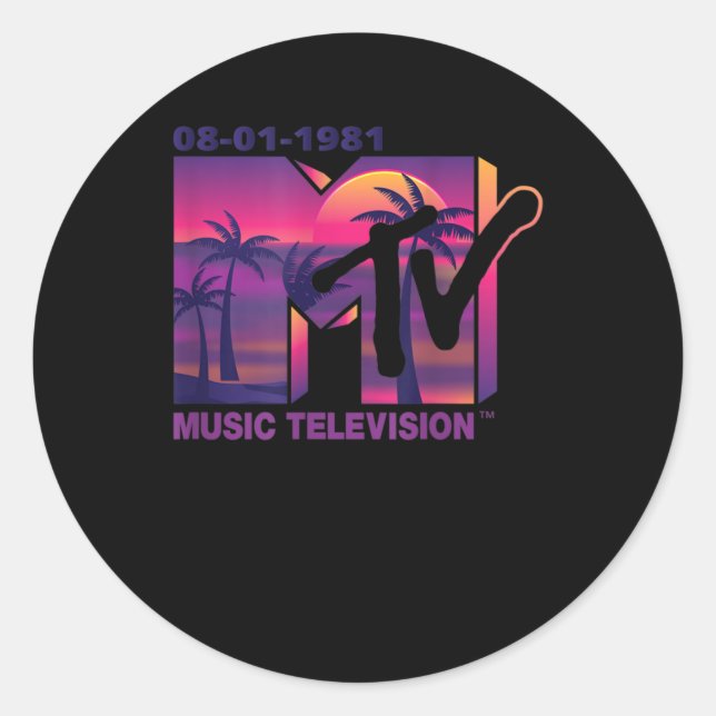 Adesivo Redondo Logo da MTV com palmas roxas ao sol (Frente)