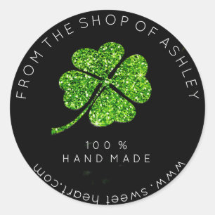 Adesivo Redondo Logotipo artesanal do Nome Folha de Vestuário Verd