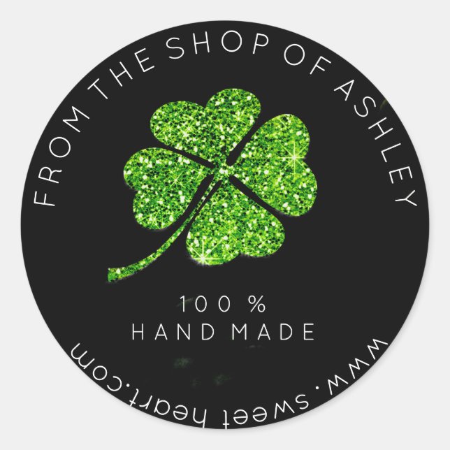 Adesivo Redondo Logotipo artesanal do Nome Folha de Vestuário Verd (Frente)