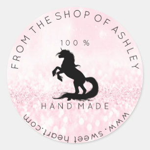 Adesivo Redondo Logotipo artesanal do Nome Pink da Web Unicorn Pre