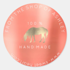 Adesivo Redondo Logotipo artesanal do Nome Web Peach Unicorn Doura