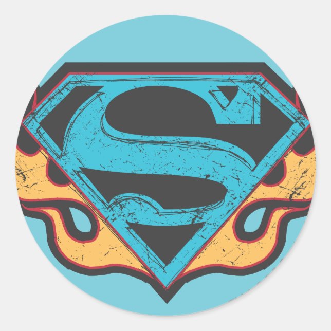 Adesivo Redondo Logotipo azul de Supergirl com chamas (Frente)