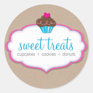 Adesivo Redondo Logotipo bonito de EMPACOTAMENTO kraft do cupcake