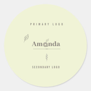 Adesivo Redondo Logotipo Botânico Minimalista Folha Boho Luxuosa