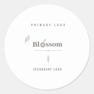 Adesivo Redondo Logotipo Botânico Minimalista Folha Boho Luxuosa