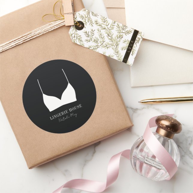 Adesivo Redondo Logotipo Boutique da lingerie - Branco preto (Presentear)