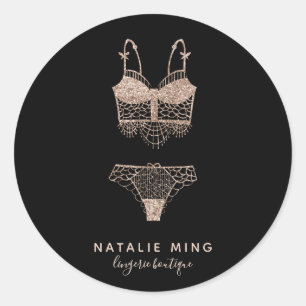 Adesivo Redondo Logotipo Boutique da Lingerie Dourada Rosa