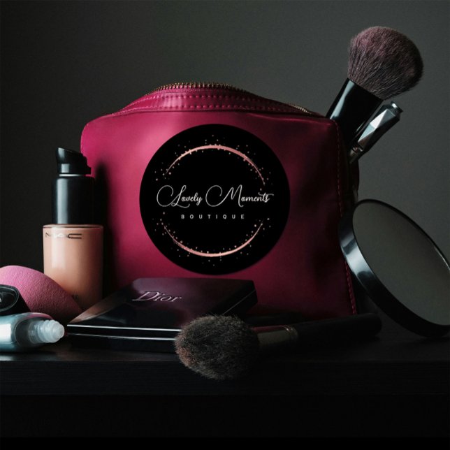 Adesivo Redondo Logotipo Boutique do Círculo Dourado rosa (Rose Gold Circle Boutique Logo Classic Round #zazzlemade  #businesspackagingsticker #modernshopbrand)