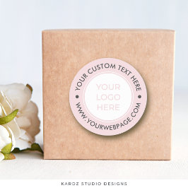 Adesivo Redondo Logotipo branco PInk Vinheta redonda personalizada