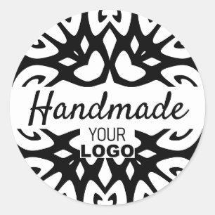 Adesivo Redondo Logotipo branco preto moderno Mandala Logotipo fei