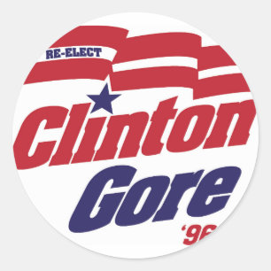 Adesivo Redondo Logotipo Clinton/Gore 1996 da campanha do vintage