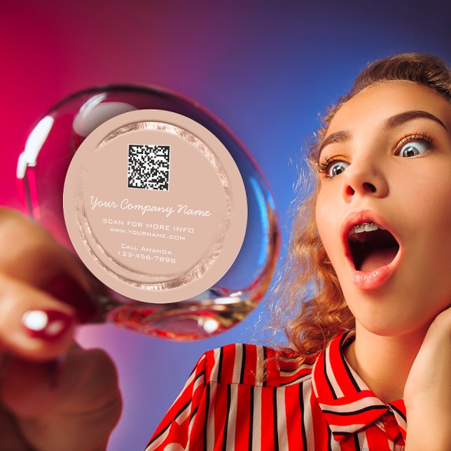 Adesivo Redondo Logotipo Código QR Compro Promocional do  Círculo  (Logo QR Code Promotional Shop Rose Circle Blush Classic Round Sticker)