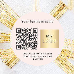 Adesivo Redondo logotipo código qr rosa suave empresarial