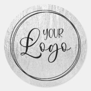 Adesivo Redondo Logotipo com Textura Glam Prata