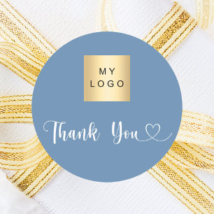 Adesivo Redondo Logotipo comercial azul empoeirado obrigado