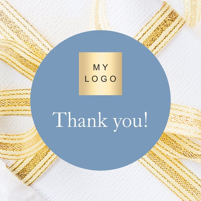 Adesivo Redondo Logotipo comercial azul empoeirado obrigado (Criador carregado)