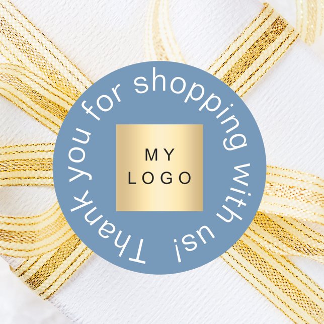 Adesivo Redondo Logotipo comercial azul empoeirado obrigado (Criador carregado)