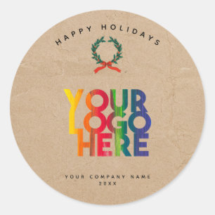 Adesivo Redondo Logotipo comercial de Natal Vintage Wreath Kraft