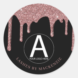 Adesivo Redondo Logotipo comercial do Glitter Dourado Rosa preto