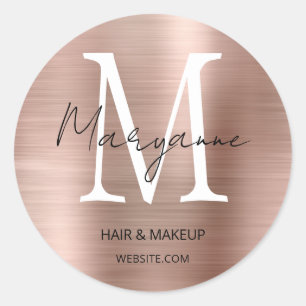Adesivo Redondo Logotipo comercial do Monograma Dourado rosa