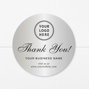 Adesivo Redondo Logotipo Comercial Elegante Agradecimento em Prata