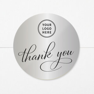 Adesivo Redondo Logotipo Comercial Elegante Prata Obrigado