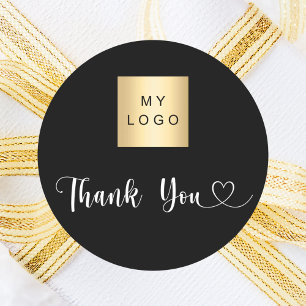 Adesivo Redondo Logotipo comercial - obrigado branco preto
