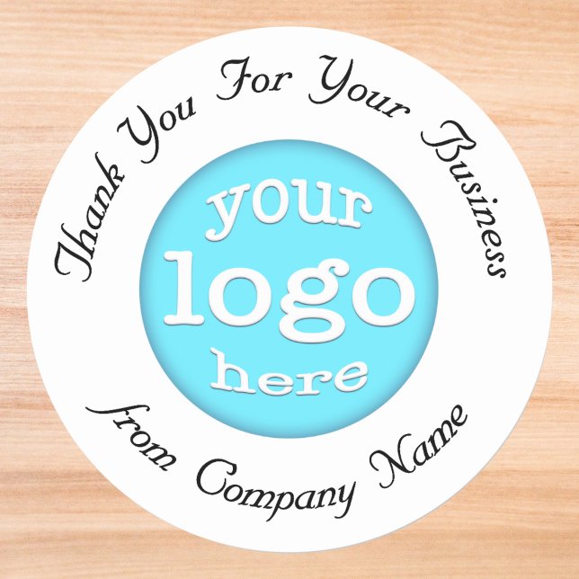 Adesivo Redondo Logotipo Comercial Personalizado da Empresa Elegan (Custom Company Business Logo Elegant Thank You Classic Round Sticker)