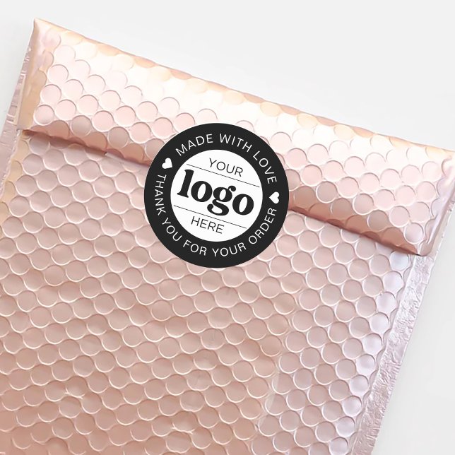 Adesivo Redondo Logotipo comercial personalizado Obrigado | Preto (Criador carregado)